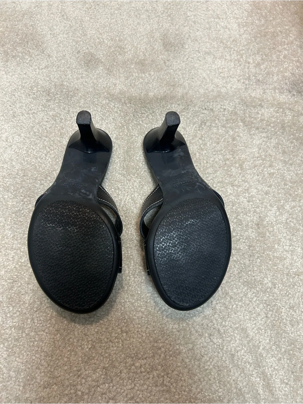 COACH Women’s Black Leather Slide Heels with Silver Buckle Accent. Size 8. $65